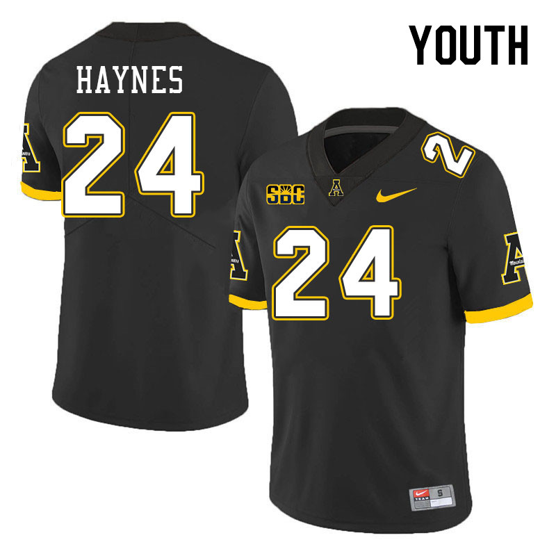 Youth #24 Cahari Haynes Appalachian State Mountaineers College Football Jerseys Stitched Sale-Black - Click Image to Close